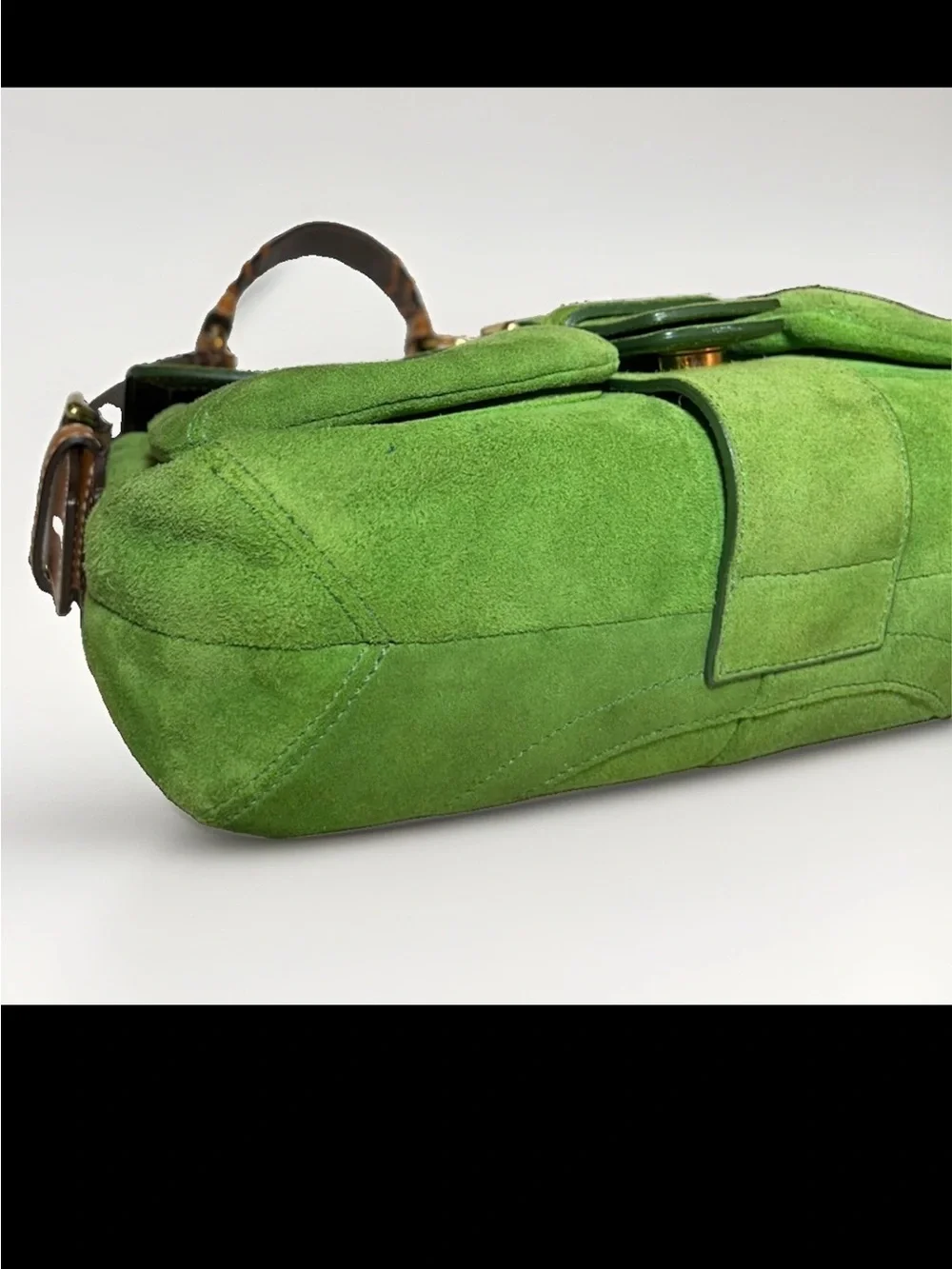 Coach Soho Flap Shoulder Bag, Green Split Suede, Brown Corset Laced Strap 2004